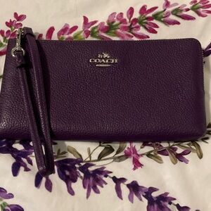 Coach Purple Pebbled Leather Wristlet Clutch